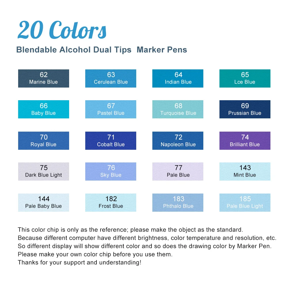 TOUCHNEW 20 цветов маркеры двойной наконечник на спиртовой основе маркеры синие цвета набор для океанского неба мода и дизайн интерьера