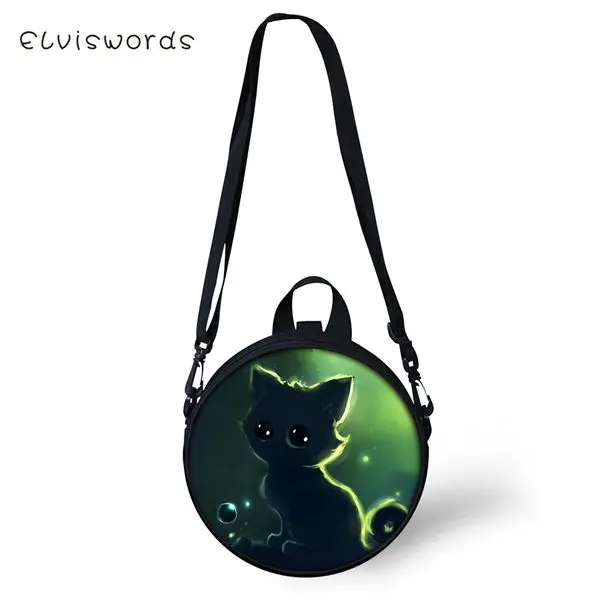 ELVISWORDS Women Round Shape Crossbody Bags Dreamastic Cats Prints Cute Girls Small Purses Kawaii Pattern Women Shoulder Bags - Цвет: CDWX1145I