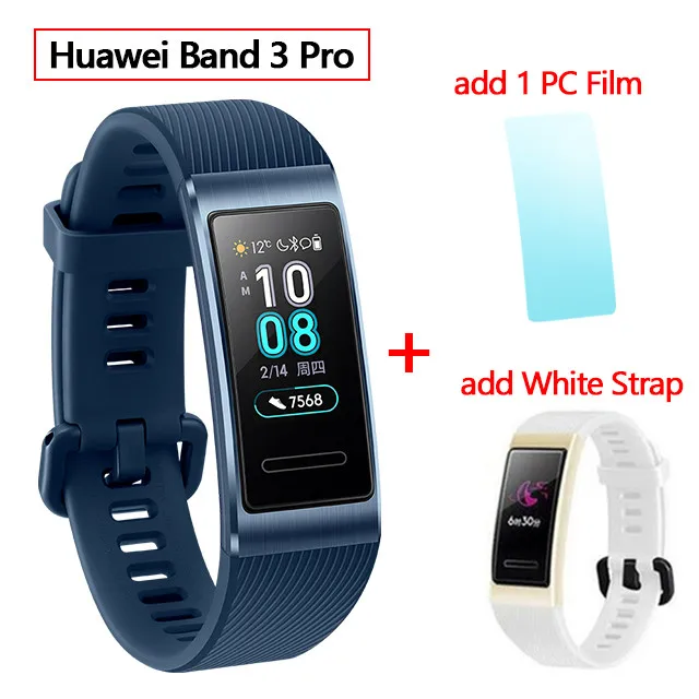 huawei Band 3 Pro gps Amoled 0,95 'Полноцветный Сенсорный Водонепроницаемый металлический браслет с датчиком сердечного ритма - Цвет: 3pro Blue add White