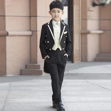 Новое поступление, Детские смокинги с отворотом для мальчиков, черный цвет, обычная специальная свадебная одежда для мальчиков, BA015