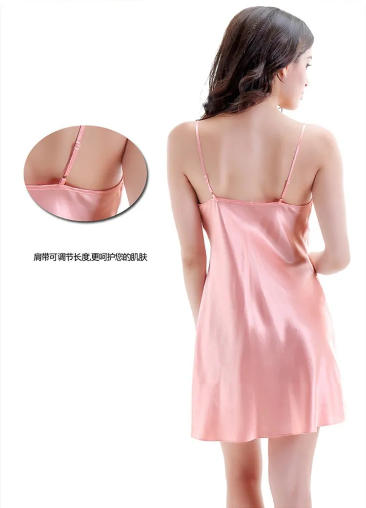 Pink Silk Robes and Nightgowns Two Piece Sets for Women, Nightdress back view details
