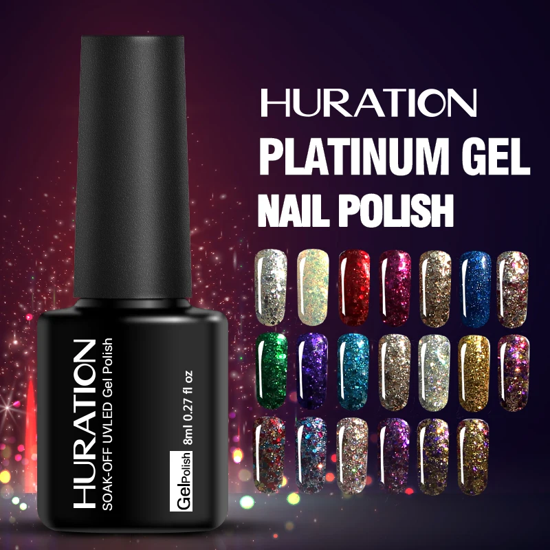 Huration Shimmer Алмазный Гель лак для ногтей блестящий Блестящий замачиваемый УФ блеск