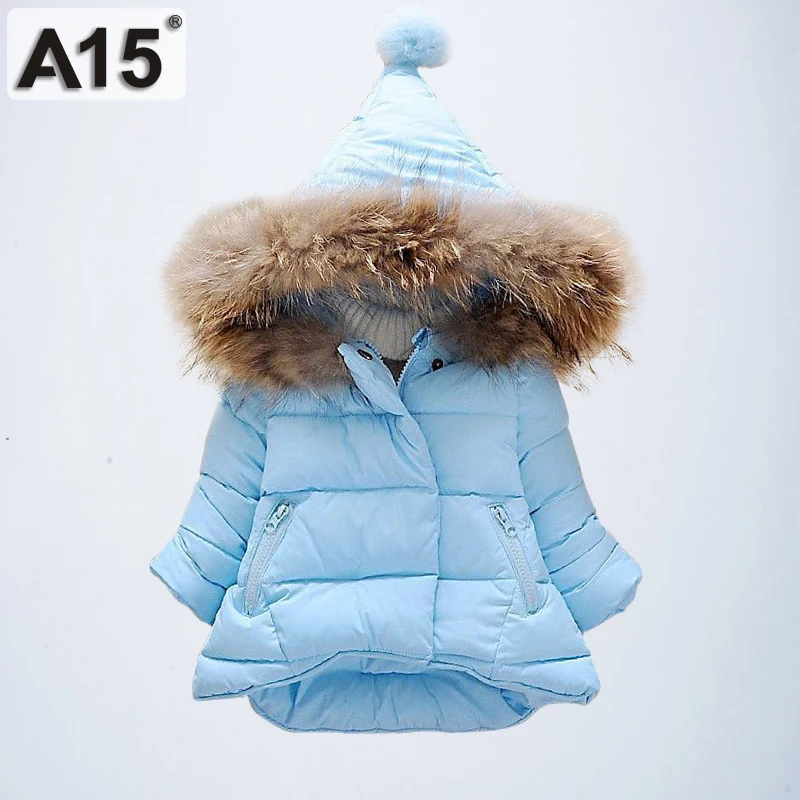

A15 2019 Baby Girls Winter Coats Hooded With Fur Toddler Clothes Park Children Jackets for Girls Kids Outerwear Size 18M 2T 3T 4