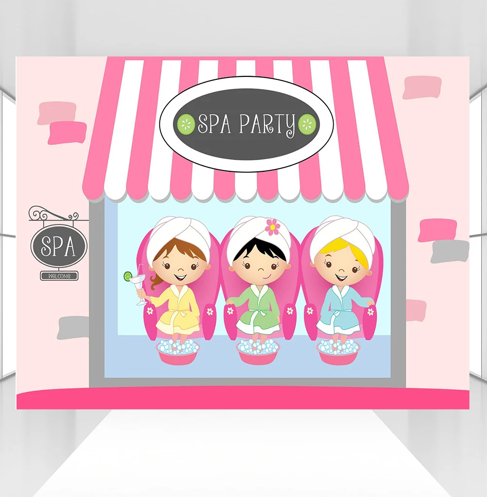 HUAYI Personalised Spa party backdrop for photography photophone background spa themed girls birthday party backdrop photo props