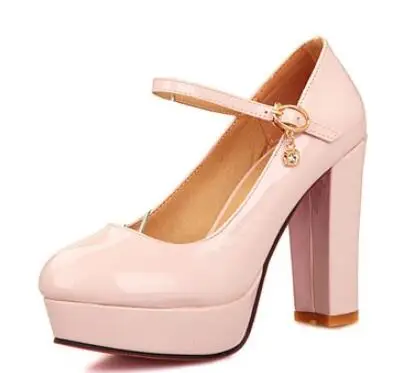 2019 Women Patent Leather Wedding Shoes Woman Super High Heels Shoes Bride Shoes Thick Heel Plus Size 32 42 43 Buckle Platform