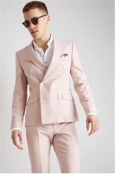 

2PCs Pink Men Suit(Jackket+Pants) Custom Made Light Weight Breathable Man Suit Cool Tailor Made Summer Wedding Attire For Men