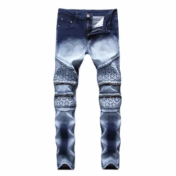 

Men Casual Jeans Runway Straight Racer Biker Jeans Fashion Skinny Jeans For Men