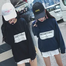 Демисезонный Женская Мода Свободные o-образным вырезом с длинным рукавом с надписью хлопковый свитшот дамы Повседневное oversize пуловер