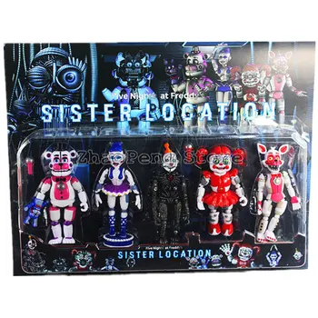 

5 Pcs/Lot Five Nights At Freddy's Horror figure Funtime toy Movable joint Freddy Foxy Sister Location Game Lightening kids toys