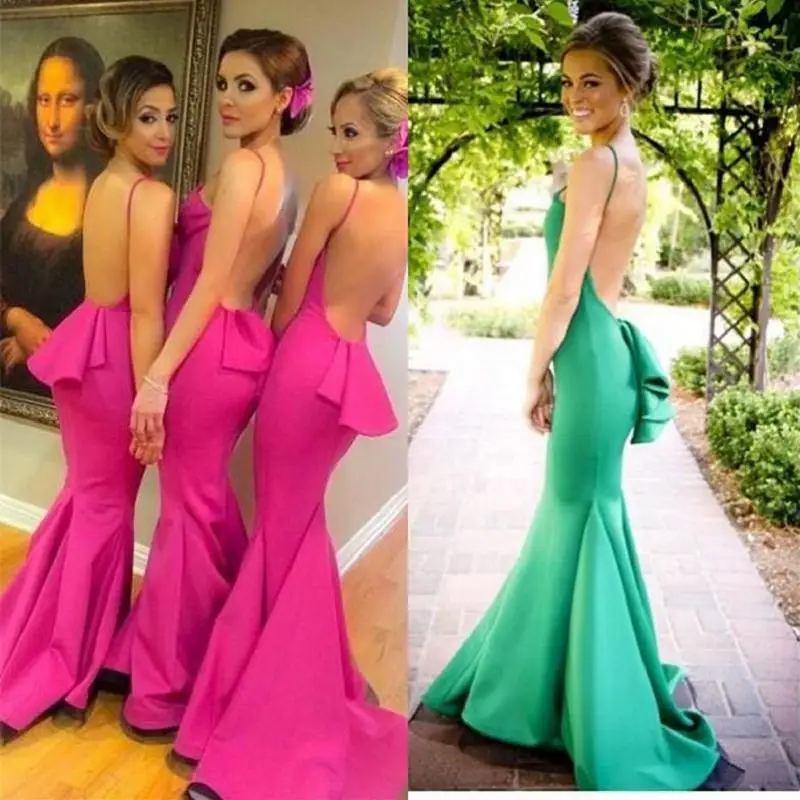 

Sexy Country Backless Bridesmaid Dresses 2019 Vestido Madrinha Spaghetti Straps Mermaid Dress For Weddings Formal Party