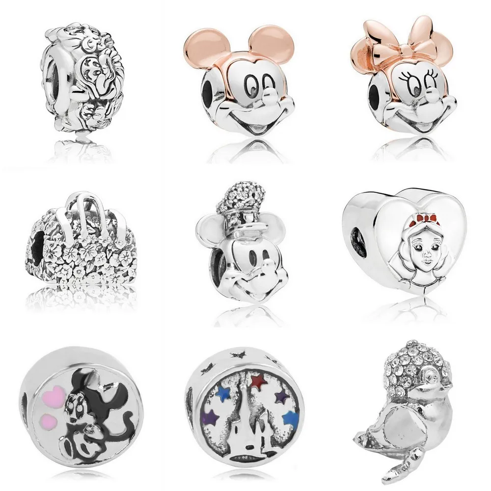 

Silver Rose Gold Mickey Minnie Bird Handbag charms heart Beads Fits Original Pandora Charms Bracelet Jewelry Making