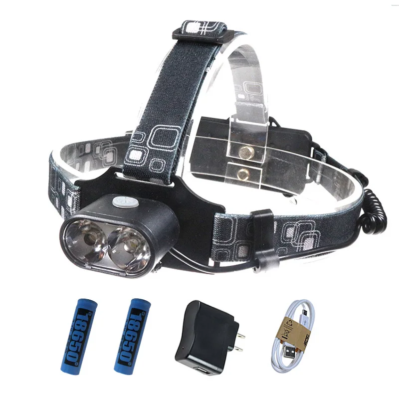 

Bright 3 Modes Waterproof 18650 t6 led headlamp 2 T6 LEDS USB Rechargeable Headlight Safety Lamp for Camping Fishing