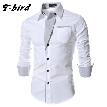 

T-bird 2017 Dress Shirts Mens Brand Striped Shirt Cotton Slim Fit Chemise Long Sleeve Shirt Men Casual White Shirt Camisa XXXL