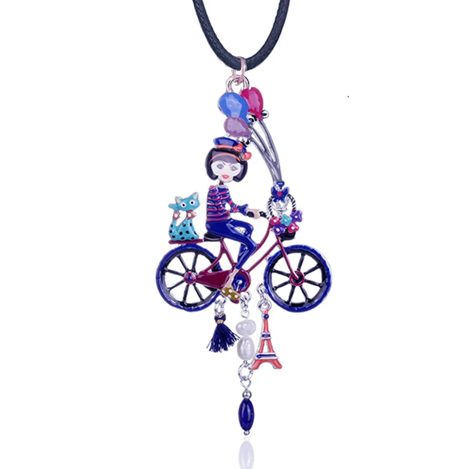 D&Rui Jewelry Holiday Girl Necklaces Creative Design Enamel Bike Pendant Christmas Gifts Fashion Rope Chain Necklace for Girls