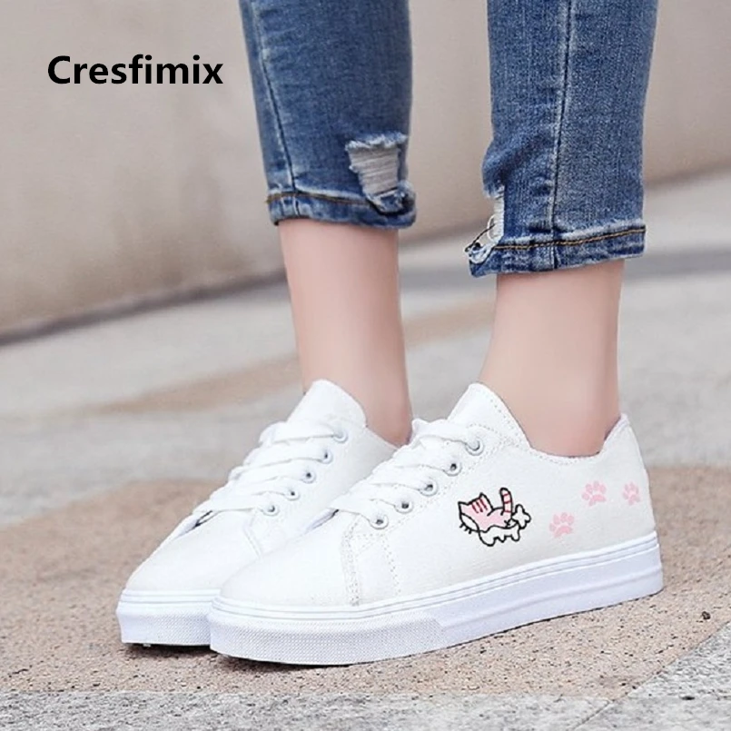 Cresfimix women fashion comfortable white canvas flat platform shoes lady cute black street shoes cool anti skid shoes a876