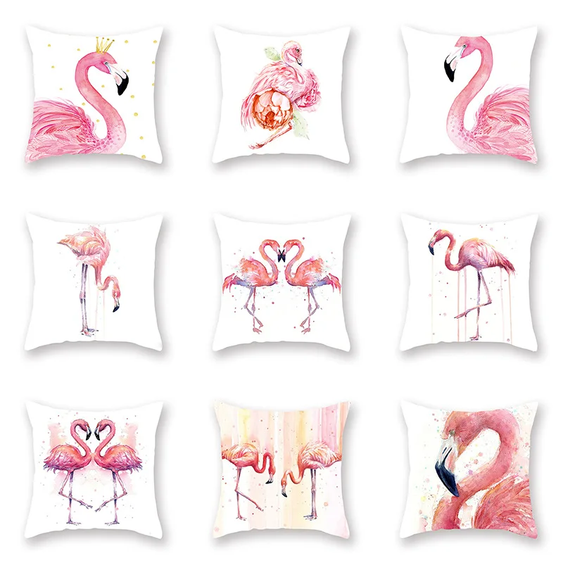 

Nordic Fresh Cushion Cover Pink Flamingo Watercolor Pillow Case for Sofa Bed Living Room Decorative Home Decor Soft Covers 45x45