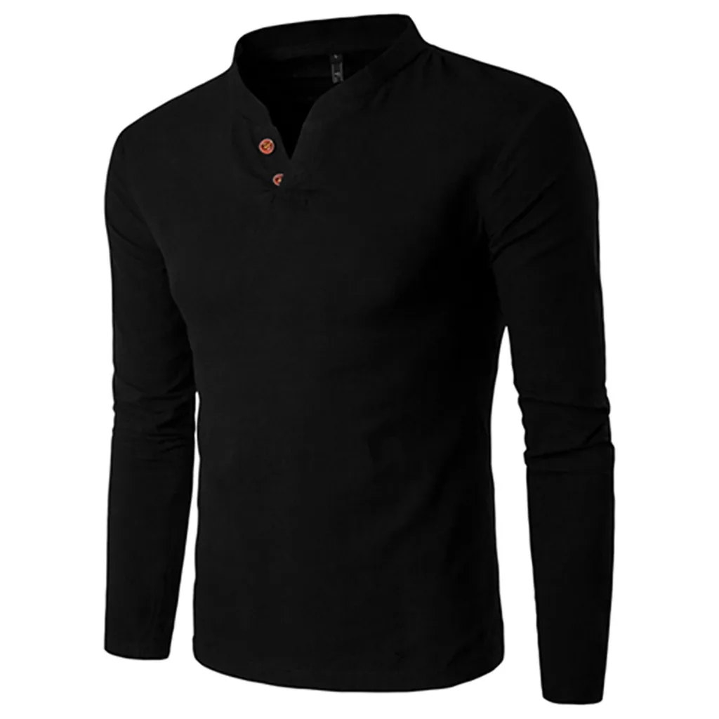 

Men's Autumn T-shirt Camisetas Hombre Casual Splicing Henry Button Long Sleeve Shirt Top Tee Shirt Homme Camiseta Masculina