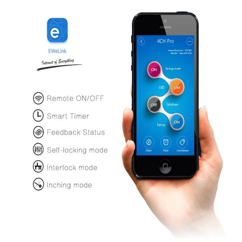 Goede Sonoff 4CH R2 4CH PRO R2 4 Gang 433MHZ Din Rail Montage Draadloze WIFI Smart Switch Domotica modules Licht Afstandsbediening 2200W