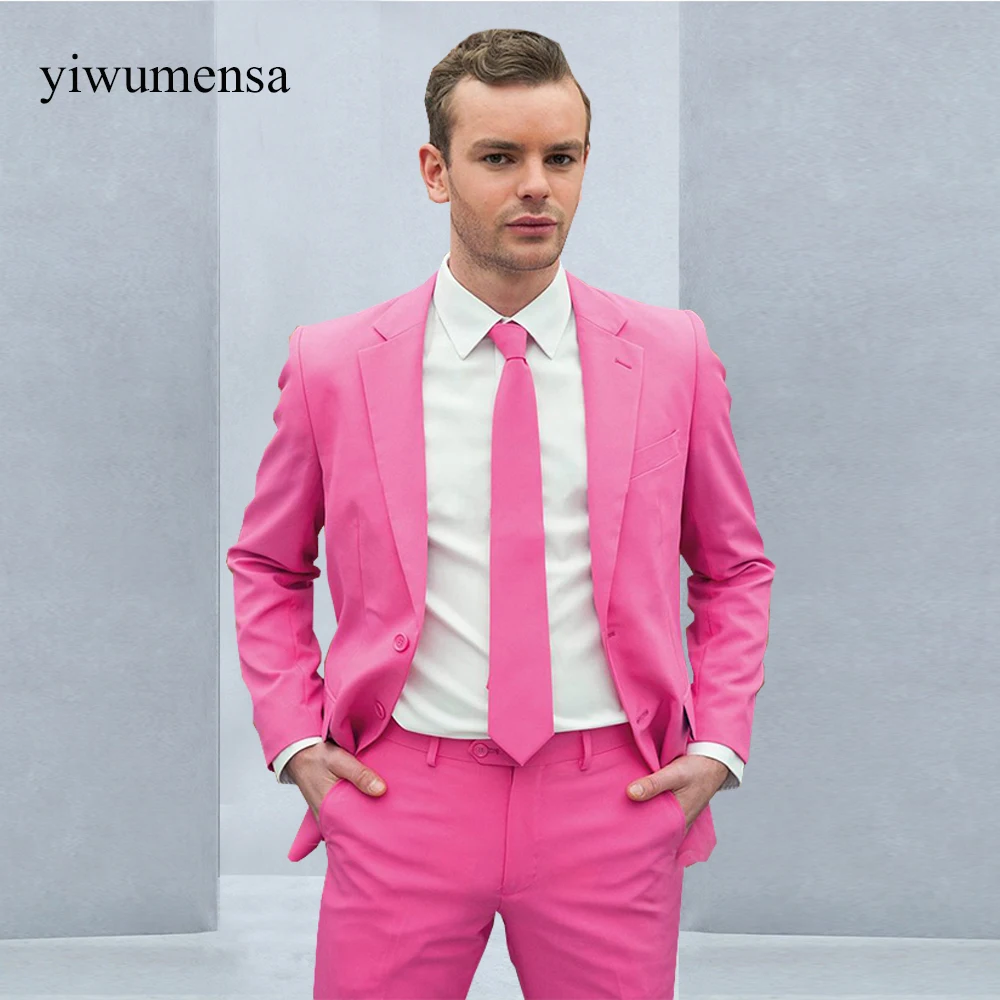 Hot Pink Tuxedo Men’s Wedding groom Suits 2018 New Classic Formal