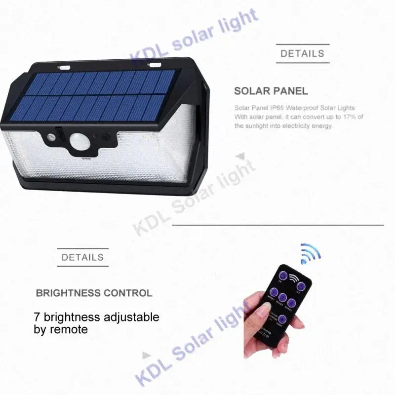 

3pcs/lot new arrival 55 LED 900lm Solar Light remote control radar smart vs38/48/28/10/30/20 led 270 800LM energia led solar l t