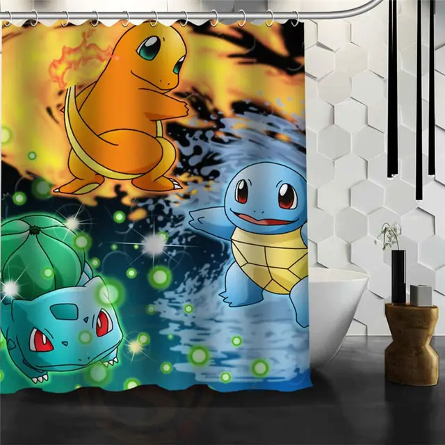 Custom Pokemon Cute Squirtle,Charmander And Bulbasaur Shower Curtain