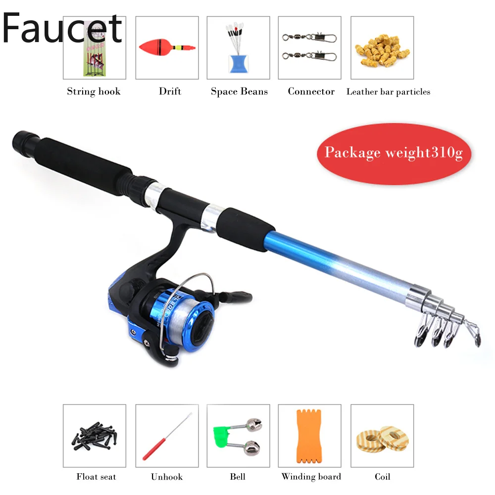 Telescopic Fishing Rod Reel Combo Full Kit Fishing Rod Gear +Spinning Reel+ Line Lures Hooks with Bag for vara de pesca