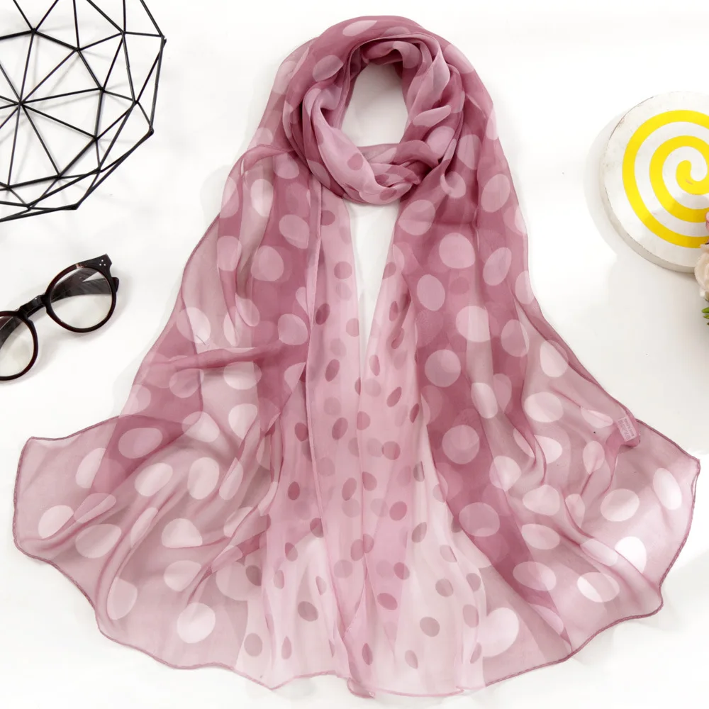 Классический черно-белый Шелковый шарф для женщин; сезон весна-осень; шаль в горошек; длинные шарфы; универсальный Воздухопроницаемый шарф - Цвет: 9