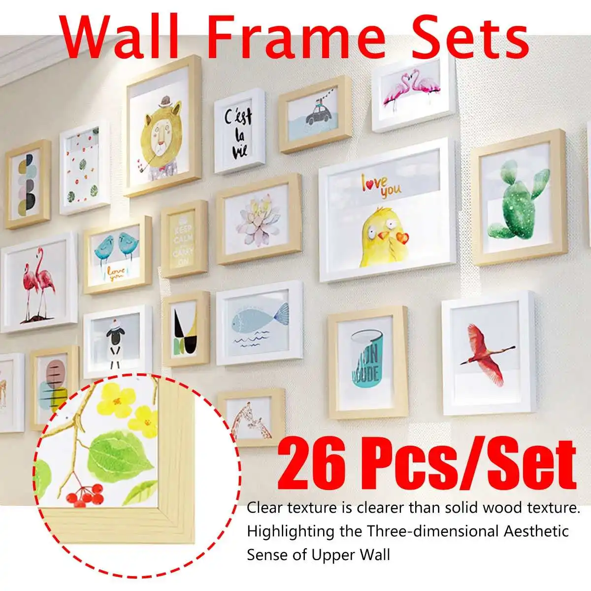 

26Pcs/set Wooden Photo Frame Set Picture Wall Hanging Decor Collage Large Small Multi Set Frames for Home Coffee Shop Decoration