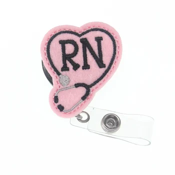 

heart shape nurse RN id badge reel retractable Stethoscope medical felt id badge holder clips