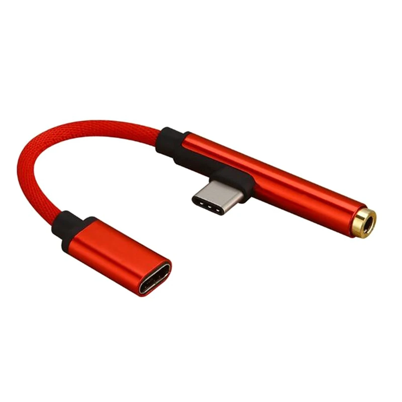 RD Usb type C до 3,5 мм разъем для наушников адаптер Aux аудио USB-C зарядное устройство зарядный кабель наушники для huawei P20/mate 10/Pro 90 градусов - Цвет: RD