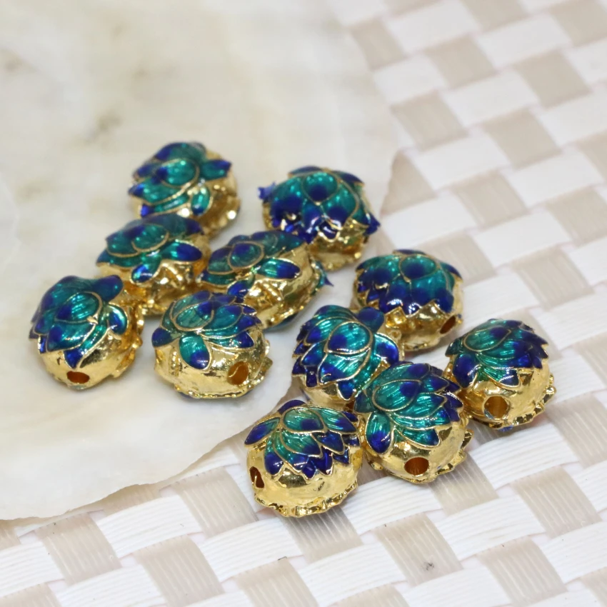 

Free shipping 5pcs elegant 11mm carved lotus flower shape gold-color cloisonne accessories beads spacers jewelry findings B2468