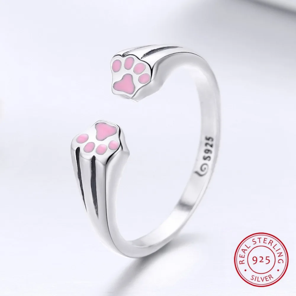 

New Arrival 100% 925 Sterling Silver Cute Pet Dog Footprint Open Rings for Women Engagement Anniversary Jewelry Free Size