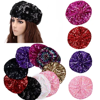 

Beanie Hat Women Shiny Sequins Beret Fashion Jazz Glitter Dance Round Cap Ladies Costume Accessories