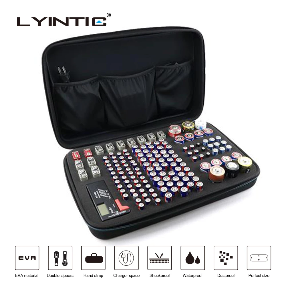 

146 Pcs Portable Shockproof EVA AA/AAA/C/D/9V Battery Case Box Storage Organizer Holder with Tester Extra Space for Charger