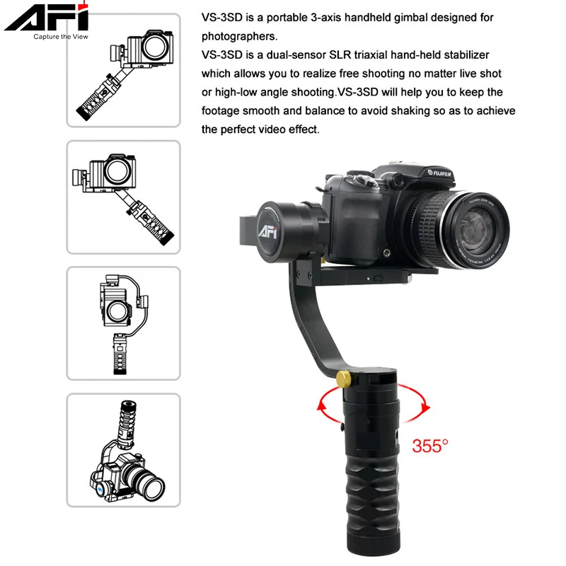 US $179.20 AFI VS3SD Gimbal Camera Stabilizer Gimbal Dslr Soporte Handheld 3 Axis Gimbal Video Mobile Brushless With Servo Follow Focus