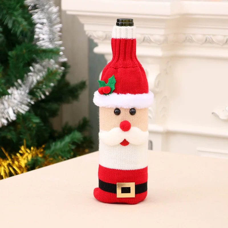 Рождественская бутылка вина набор Вязание Санта Клаус Снеговик красный винный Декор крышки Кепки рождественские украшения, рождественские носки, C3