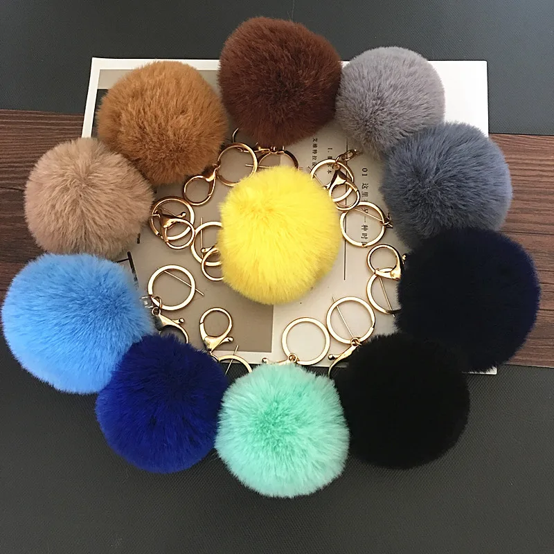 

Wholesale 25Colors Trinket Artificial Fur Ball Keychain Pompom Fur Keychains on Bag Cute Fluffy Faux Pompon Pendant Accessories