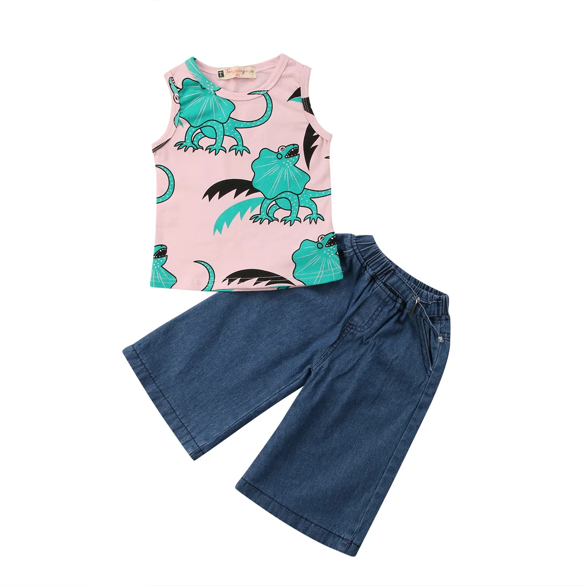 Casual Kids Baby Girl Animal Print Vest Tops Loose Jeans Leggings