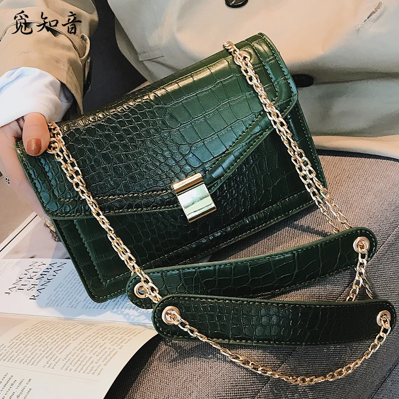

Luxury Handbag 2019 Fashion New Quality Pu Leather Women's Designer Handbag Crocodile Pattern Lock Chain Shoulder Messenger Bags