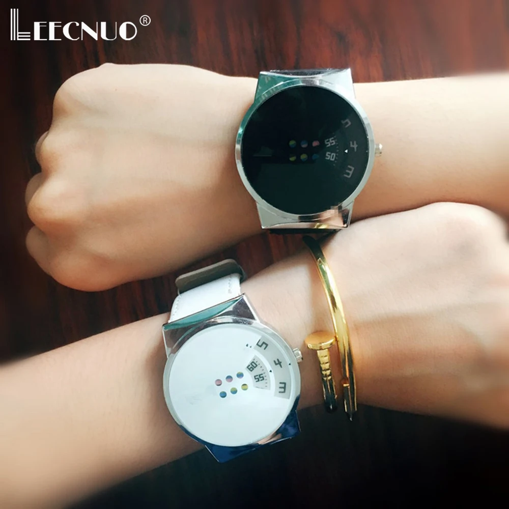 

Leecnuo Couple Fashion Watch for Men Women Modern Creative Wristwatch Student White-Collar Favorite Watches with Leather Strap