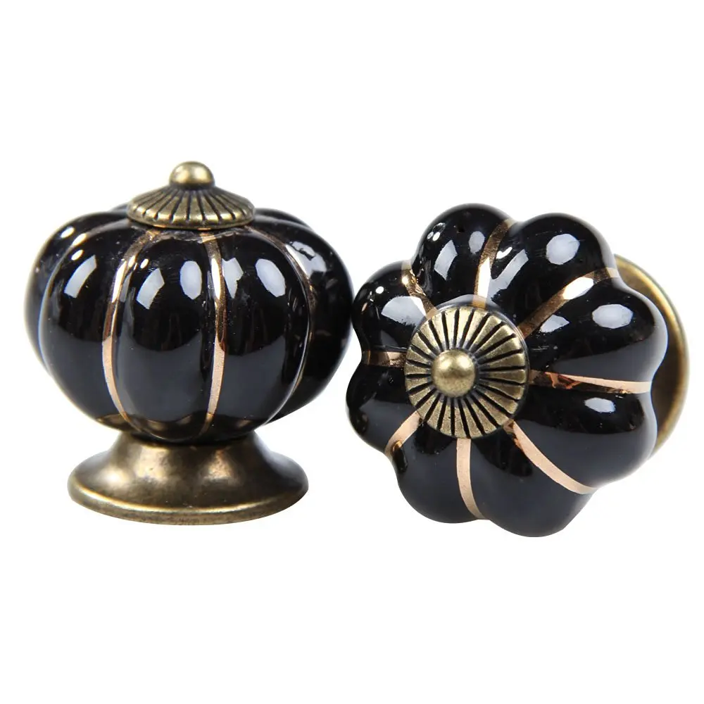

5x 5x Vintage Pumpkin Ceramic Door Knobs Cabinet Drawer Cupboard Kitchen Pull Handle Black