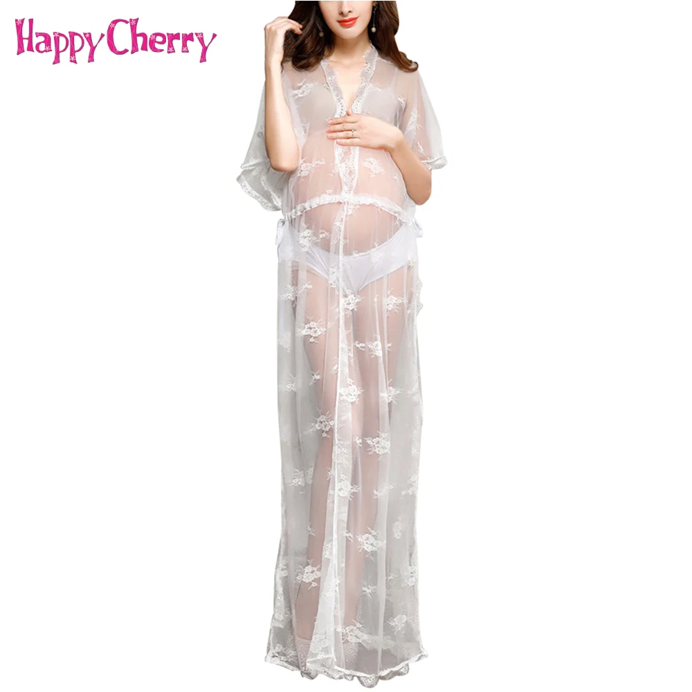 

Maternity Mama White Lace Long Dress Women Pregnant Photography Props Transparent Lace Dresses Studio Photo Shoot Maternity Gown