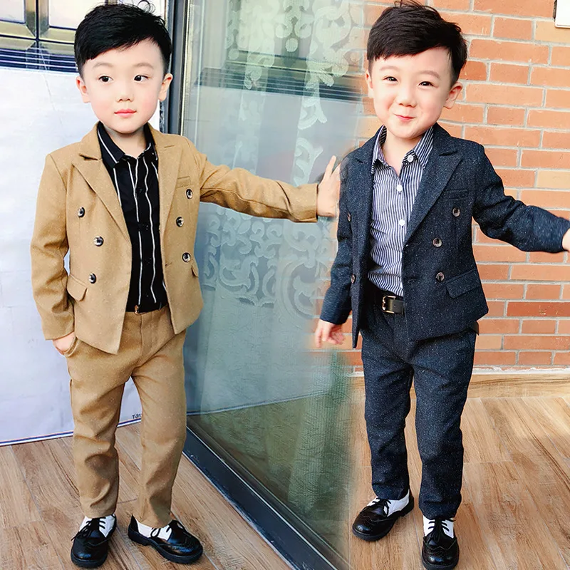 

2019 autumn and winter new small suit boy suit double-breasted two-piece children's suit flower girl dress