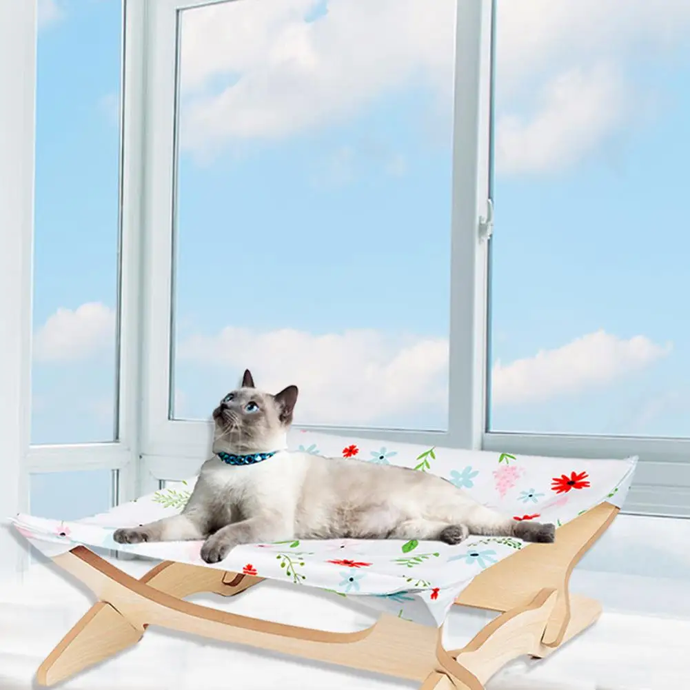 

Square Wooden Cat Bed Detachable Hammock Hanging Bed for Puppy Kittens Imitation Linen Cat Litter Japanese Style Cat Mats 20E