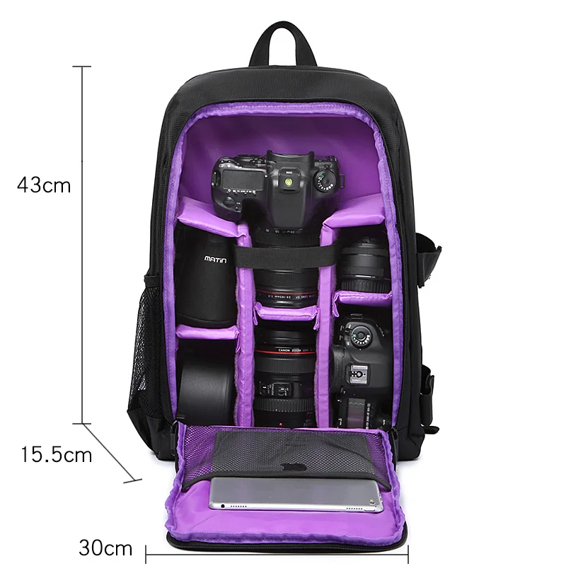 Фиолетовый Многофункциональный рюкзак для DSLR камеры, сумка, чехол для Canon 5D4 750D 77D, сумка для объектива Nikon D7200 D7100 D5300 D3400 D90 sony A7 II III A9 - Цвет: Фиолетовый