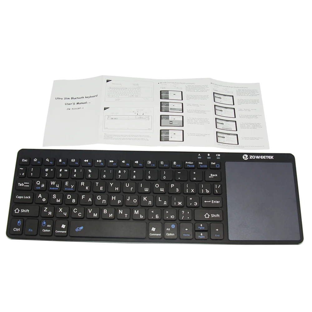 Zowintek-teclado K12bt1 Utra-fino sem Fio Pequeno Espanhol Bluetooth com Touchpad para Windows e Android - Imagem 4