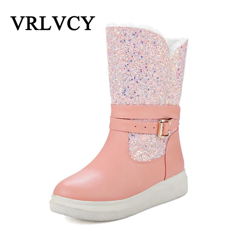 

Autumn and winter new color matching boots in the flat bottom and velvet warm large size shiny beads women's boots