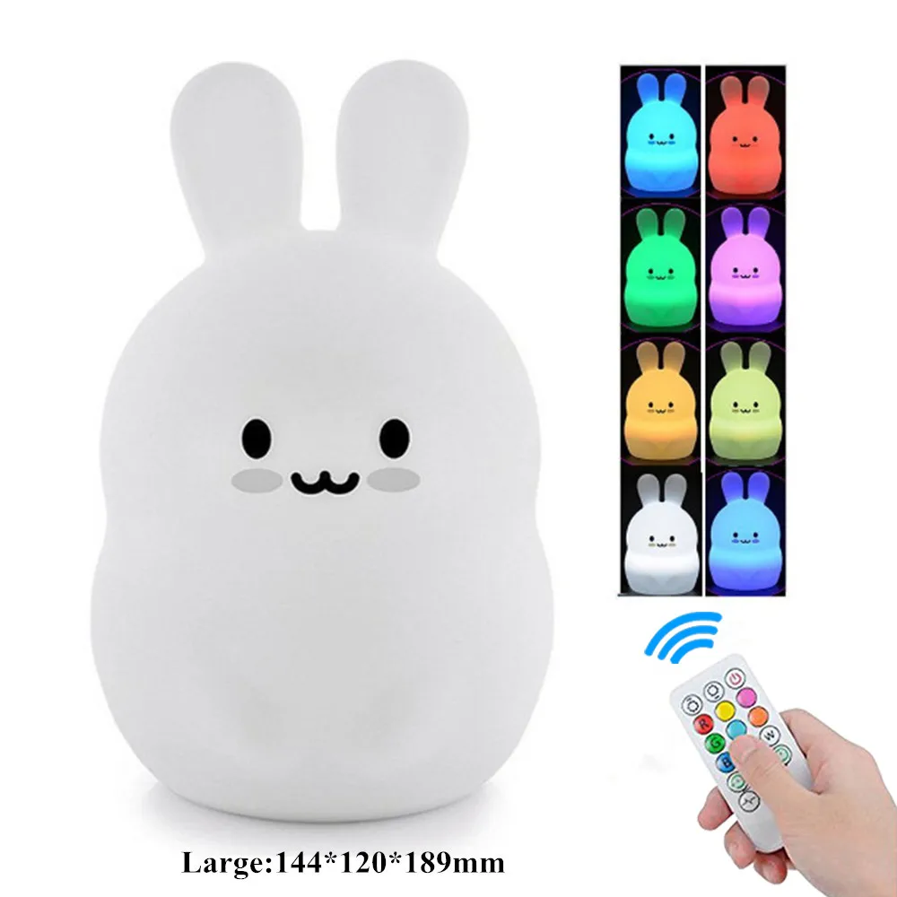 

Rabbit LED Night Light Touch Sensor Remote Control RGB Dimmable Timer USB Rechargeable Silicone Bunny Lamp for Children Baby