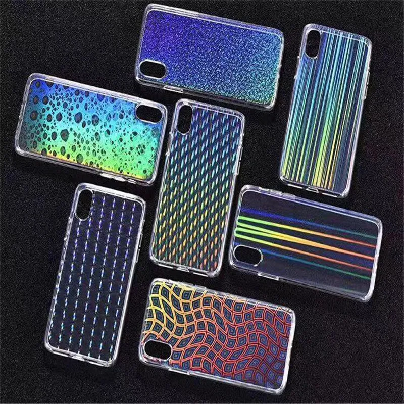

Transparent Glossy Aurora Laser Cover Phone Cases For iPhone 8 7 6 6S Plus X XS XR MAX Shining Colorful IMD Back Protect Capa