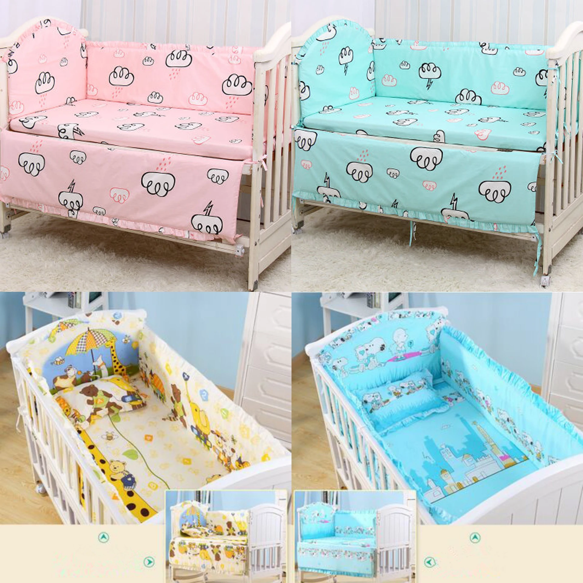  6Pcs Cotton Breathable Printed Baby Crib Cot Bumper Collision Protector Newborn Bed Surrounded By S